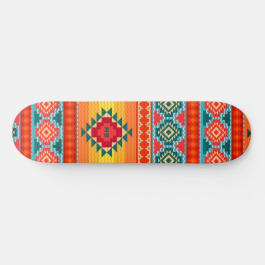 Monogram kleurrijk tribaal patroon Eigen Skateboard (Horizontaal)