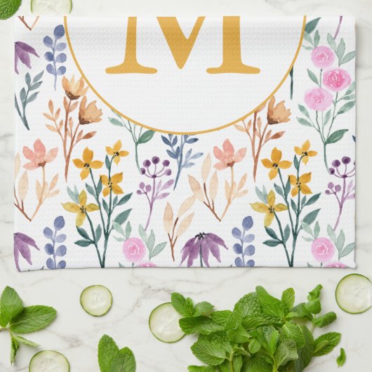 Monogram kleurrijk Waterverf fluitpatroon Theedoek (Gevouwen)