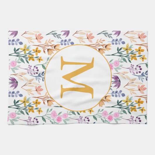 Monogram kleurrijk Waterverf fluitpatroon Theedoek (Horizontaal)