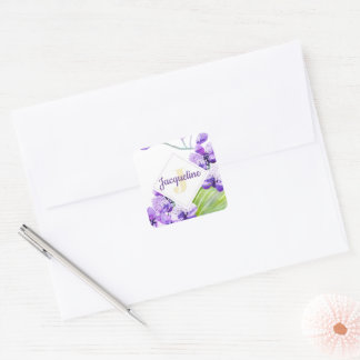 Monogram Kleurrijk Waterverf Orchidee ontwerp Vierkante Sticker