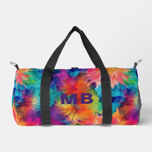 Monogram Kleurrijke Abstracte Waterverf Gepersonal Plunjezak (Voorkant)