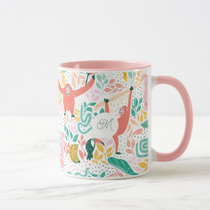 Monogram Kleurrijke Gelukkige Jungle Dieren Roze Mok