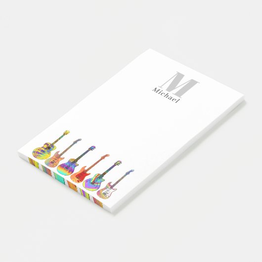 Monogram kleurrijke gitaren post-it® notes (Schuin)