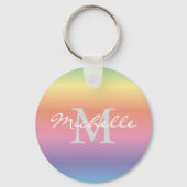 Monogram kleurrijke pasteelregenbooggradiënt sleutelhanger (Voorkant)