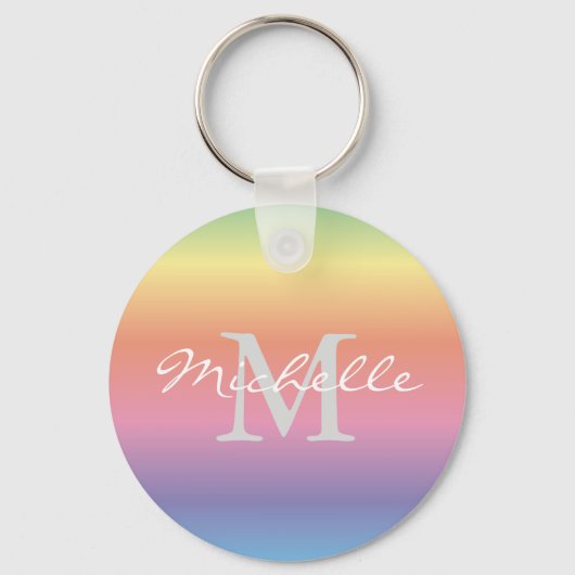 Monogram kleurrijke pasteelregenbooggradiënt sleutelhanger (Voorkant)