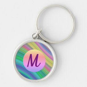 Monogram kleurrijke regenbooggolven sleutelhanger