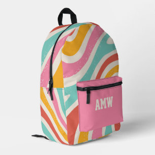 Monogram Kleurrijke Retro Golvende Strepen Bedrukte Rugzak