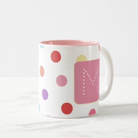 Monogram Kleurrijke Stippen Patroon Tweekleurige Koffiemok (Voorkant rechts)