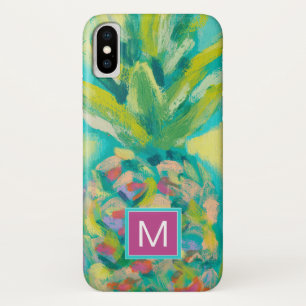Monogram   Kleurrijke tropische ananas iPhone X Hoesje