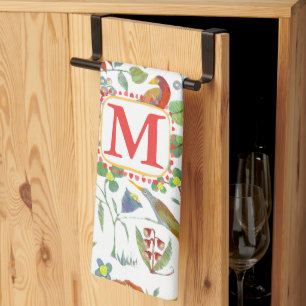 Monogram Kleurrijke  Vogels Bloemenpatroon Theedoek