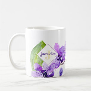 Monogram Kleurrijke Waterverf Orchidee ontwerp Koffiemok