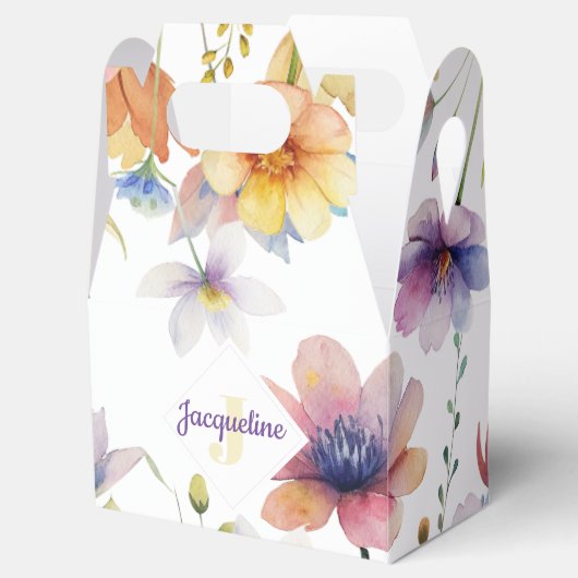 Monogram Kleurrijke Wilde Geïllustreerde Bloem Bedankdoosjes (Geopend)
