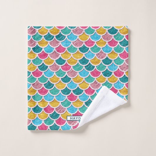 Monogram kleurrijke zeemeermin bad handdoek (Wasdoekje)