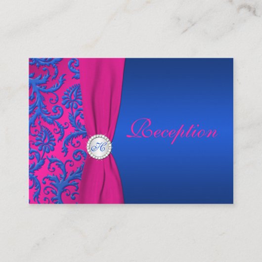 Monogram kobalt en Fuchsia Damast Behuizing Kaart (Voorkant)