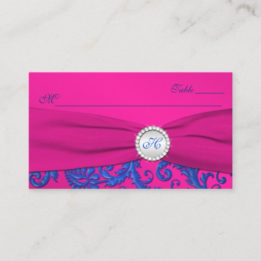 Monogram kobalt en fuchsia plaats kaarten plaatskaartje (Voorkant)