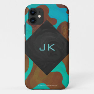 Monogram Koe Bruin en Blauwgroen afdrukken iPhone 11 Hoesje