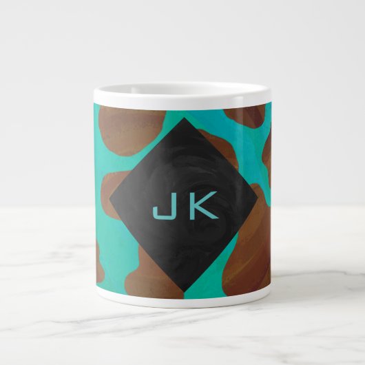 Monogram Koe Bruin en Blauwgroen afdrukken Jumbo Beker (Voorkant)