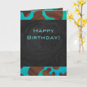 Monogram Koe Bruin en Blauwgroen afdrukken Kaart (Gele Bloem)