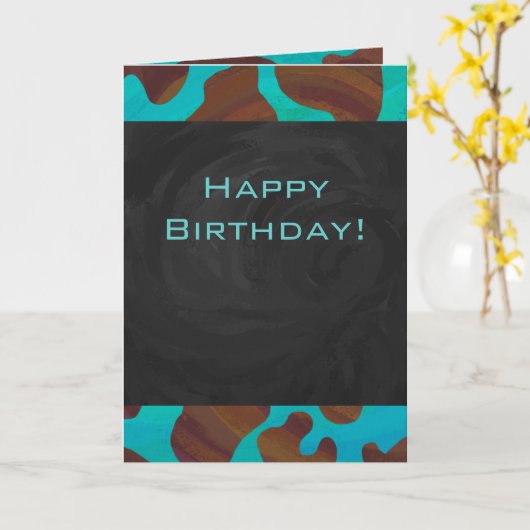 Monogram Koe Bruin en Blauwgroen afdrukken Kaart (Gele Bloem)