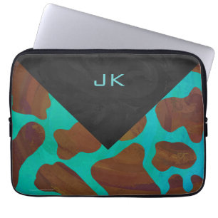 Monogram Koe Bruin en Blauwgroen afdrukken Laptop Sleeve