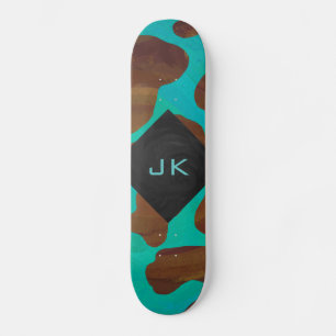 Monogram Koe Bruin en Blauwgroen afdrukken Skateboard