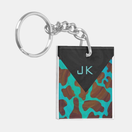 Monogram Koe Bruin en Blauwgroen afdrukken Sleutelhanger (Voorkant Links)