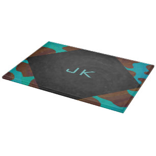 Monogram Koe Bruin en Blauwgroen afdrukken Snijplank