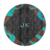 Monogram Koe Bruin en Blauwgroen afdrukken Snijplank (Voorkant)