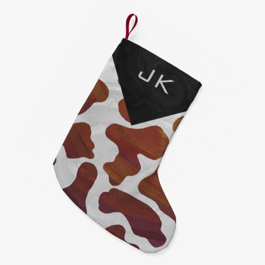 Monogram Koe Bruin- en White Print Pattern Kleine Kerstsok (Voorkant (Hangend))