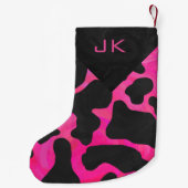 Monogram Koe Hot Pink en Black Print Pattern Kleine Kerstsok (Achterkant)