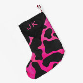 Monogram Koe Hot Pink en Black Print Pattern Kleine Kerstsok (Achterkant (Hangend))