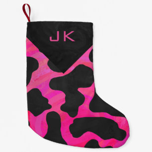 Monogram Koe Hot Pink en Black Print Pattern Kleine Kerstsok