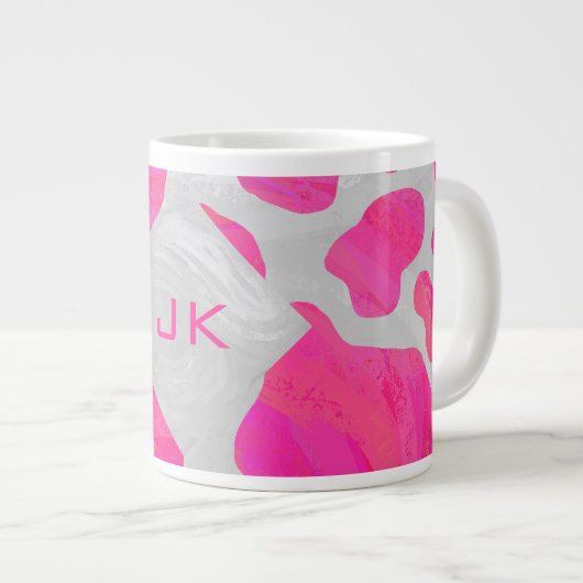 Monogram Koe Hot Pink en White Print Jumbo Mok (Voorkant rechts)