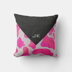 Monogram Koe Hot Pink en White Print Kussen
