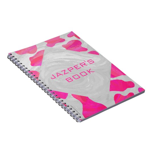 Monogram Koe Hot Pink en White Print Notitieboek (Rechterzijde)