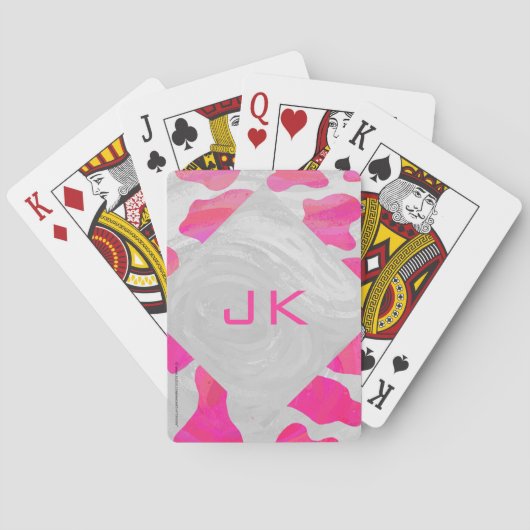 Monogram Koe Hot Pink en White Print Pokerkaarten (Achterkant)