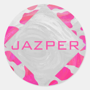 Monogram Koe Hot Pink en White Print Ronde Sticker