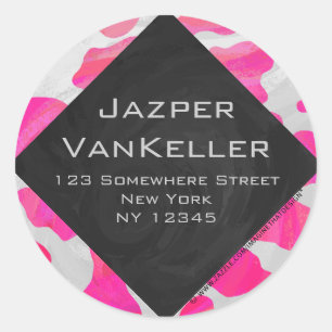 Monogram Koe Hot Pink en White Print Ronde Sticker