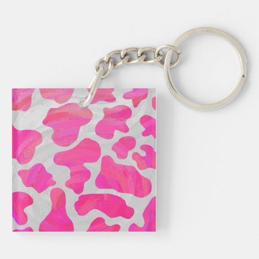 Monogram Koe Hot Pink en White Print Sleutelhanger (Achterkant)