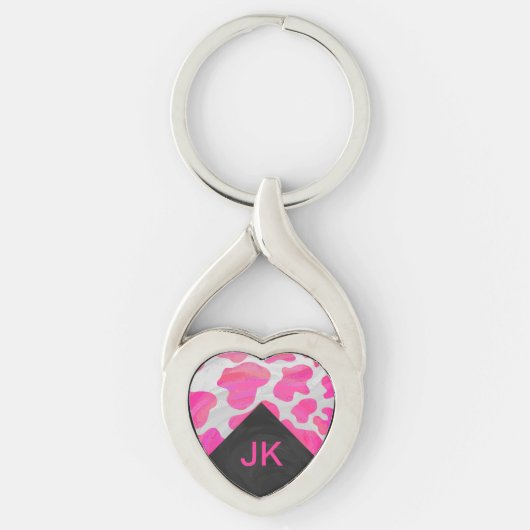 Monogram Koe Hot Pink en White Print Sleutelhanger (Voorkant)
