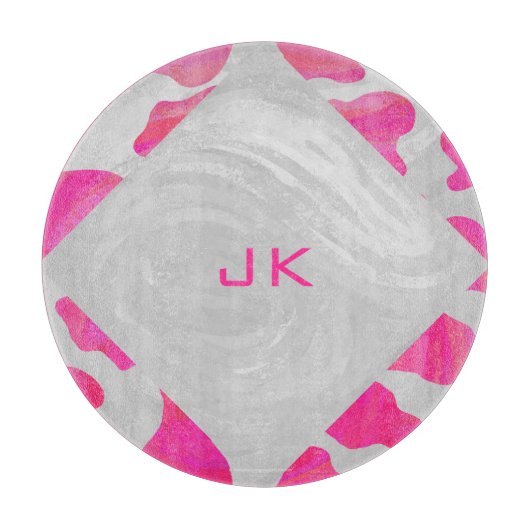 Monogram Koe Hot Pink en White Print Snijplank (Voorkant)
