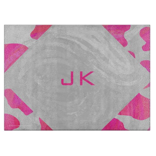 Monogram Koe Hot Pink en White Print Snijplank (Voorkant)