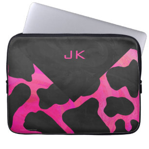 Monogram Koe Hot Pink en zwarte afdrukken Laptop Sleeve