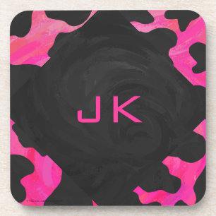 Monogram Koe Hot Pink en zwarte afdrukken Onderzetter