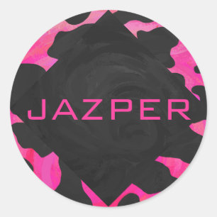 Monogram Koe Hot Pink en zwarte afdrukken Ronde Sticker