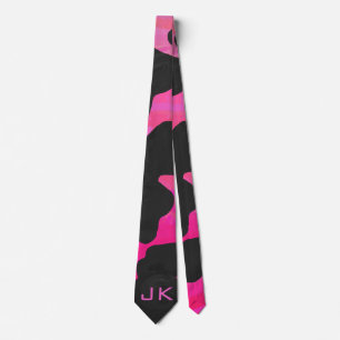Monogram Koe Hot Pink en zwarte afdrukken Stropdas