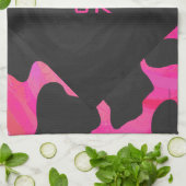 Monogram Koe Hot Pink en zwarte afdrukken Theedoek (Gevouwen)