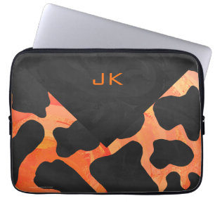 Monogram Koe Zwart en Oranje afdrukken Laptop Sleeve