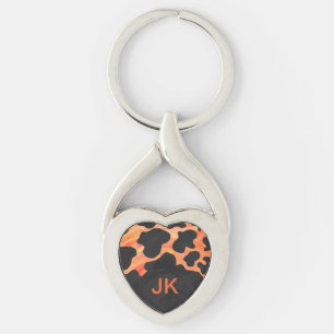 Monogram Koe Zwart en Oranje afdrukken Sleutelhanger
