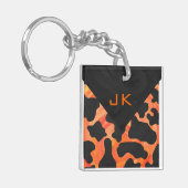 Monogram Koe Zwart en Oranje afdrukken Sleutelhanger (Voorkant Links)